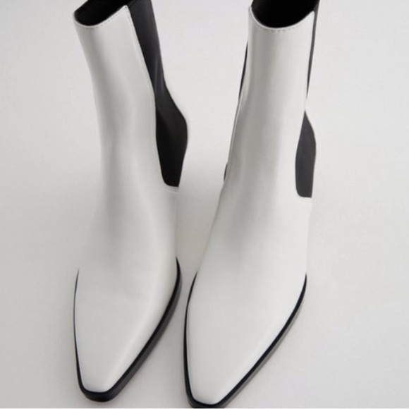 Zara White Leather Cowboy Ankle Boots Size EU 39 - Picture 2 of 10